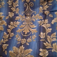 Gold Floral Design On Blue Polyester Cotton Fabric 56″ X 36″