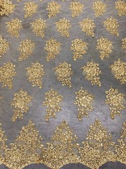 Brianna GOLD Polyester Floral Embroidery with Sequins on Mesh Lace Fabric by th