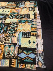 2yd(78″)Lx60″W yellow/black/teal/blue SW-theme pattern jersey qiana-like knit