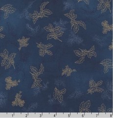 CLEARANCE- 27″ ‘HOLIDAY FLOURISH’ FILIGRE HOLLY ON DK. BLUE FABRIC – KAUFMAN