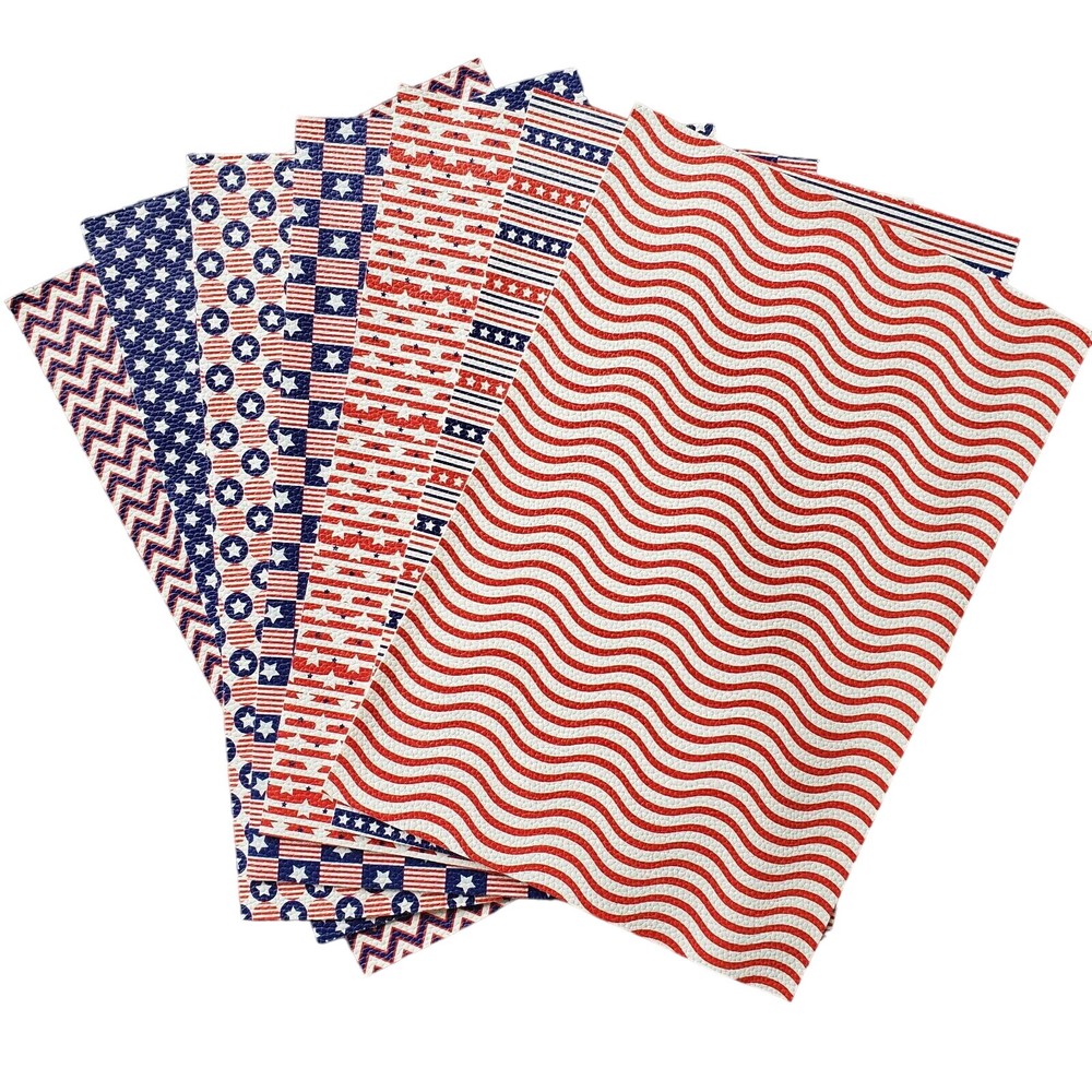 Meneng 7 Pieces Independence Day Theme Faux Leather Sheets Stars Printed Leather
