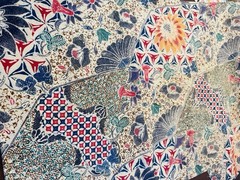 Unique Stamped FLORAL BATIK COTTON FABRIC Blue Red Yellow 40″ W Dbl Sided BTHY