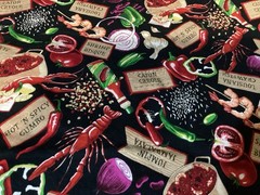 Gumbo Crawfish Jumbalaya Bisque Black Cotton Fabric Robert Kaufman 21” By 41”