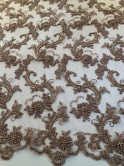 Jayla TAUPE Floral Embroidery with Beads and Sequins on Mesh Lace Fabric by the