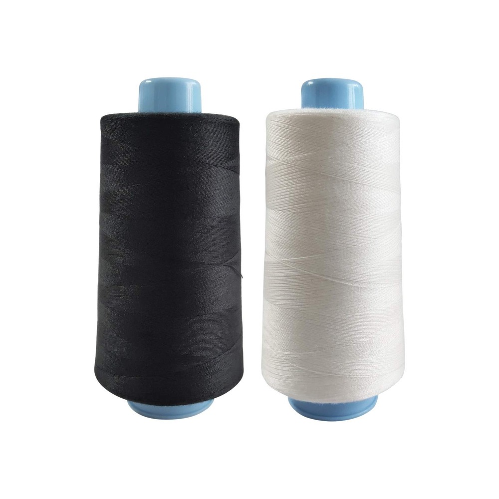 2 Spools Polyester 3000 Yards Sewing Thread Spools, 3000 yards, Black,White
