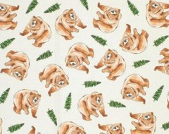 FAT QUARTER FABRIC GRIZZLY BEARS MONTANA GRIZZLIES & PINE TREES STATE PRIDE FQ