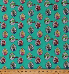 Cotton Mario Luigi Princess Peach Yoshi Green Fabric Print by the Yard D579.62