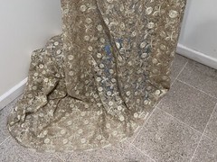 GOLD IVORY Sequins Rhinestones Embroidery Bridal Lace Fabric 50” Width 1 Yard
