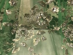 Rhinestone Floral Embroidery French Lace Fabric 50” Width Sold By The Yard