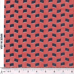 Tiny Wavy Dots and Stripes of Red White and Navy Blue 100% Cotton Fabric BTY
