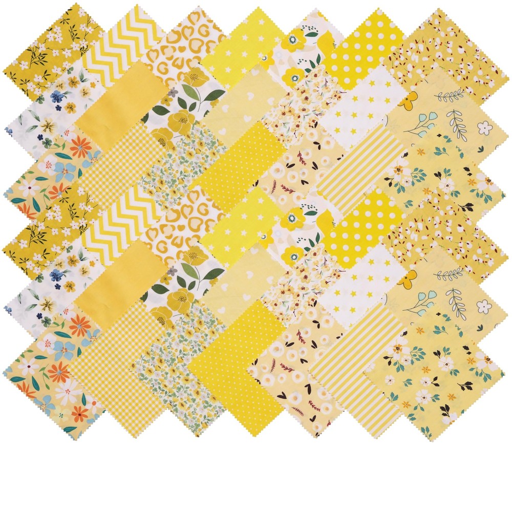 42 PCS 5×5 Inch PreCut Cotton Fabric Charm Square Quilting Sewing Yellow