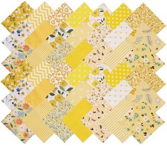 42 PCS 5×5 Inch PreCut Cotton Fabric Charm Square Quilting Sewing Yellow