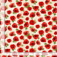 Poppy Passion Floral Fabric | Flower Text Script Cream | Timeless Treasures YARD