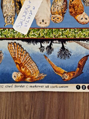 Owl border Makower UK realistic many owl species great colors 32″l x 25″ w +