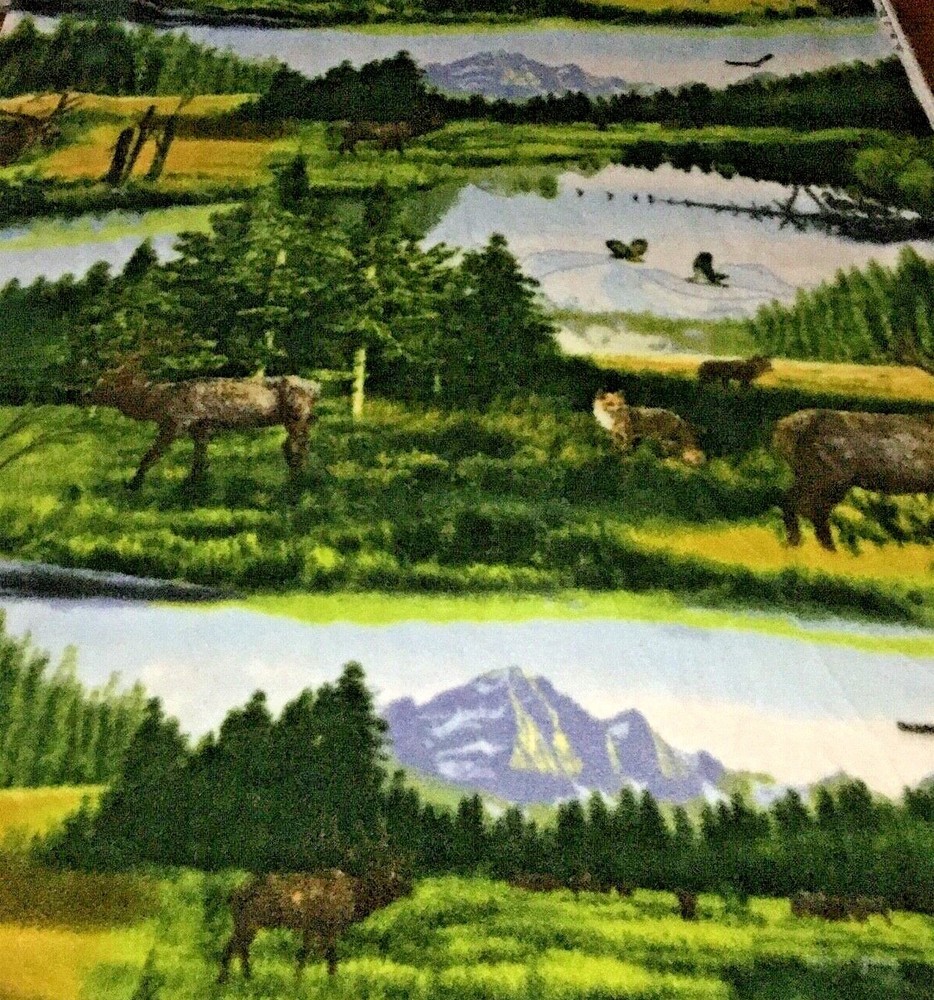 Rod Frederick Wildlife Print Fleece Fabric MMFab 40″ x 60″ Green Nature Scene
