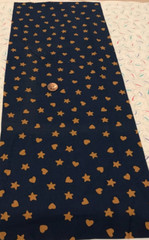 Bronze-Colored Stars & Hearts on Navy * Fabri-Quilt Inc. * 100% Cotton * 8″x21″
