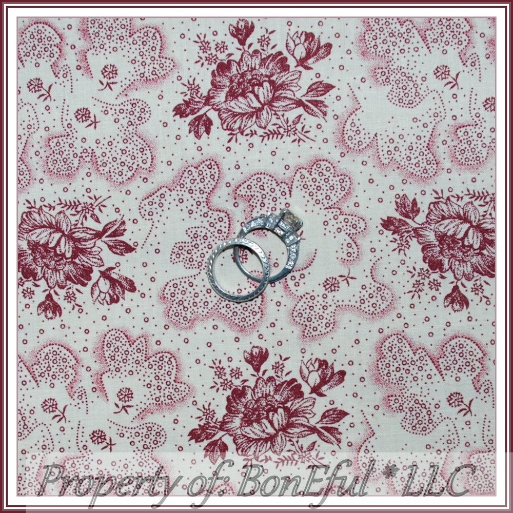 BonEful FABRIC FQ Cotton Quilt Cream Colonial VTG Flower Victorian Cottage Rose