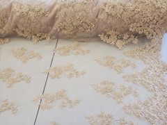 Floral Mesh Lace Fabric w/ Hand Beaded Embroidery – 52″ -Sold by the yard