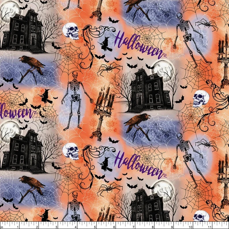 Windham One of a Kind Haunted House Multi Color Cotton Fabric BTY 36 ” x 44″