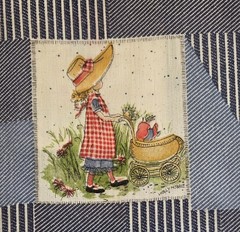 VTG American Greetings HOLLY HOBBY Denim Blue Patchwork Fabric 45″ x 57″ OOP HTF