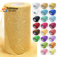 Gold Glitter Tulle Fabric Rolls, 6 Inch x 50 Yards 6″ x 50 Yards, White/Gold