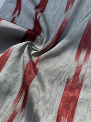 Luxurious Silver Silk Moire Fabric With Ikat Pattern Red, By 2 Meters.