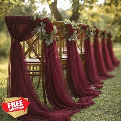 Patioman Burgundy chiffon draping fabric 31.5″x20FT 2-Pack