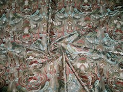 TAPESTRIA TAJ MAHAL MEDALLIONS EMBROIDERED SILK FABRIC 6 YARDS BROWN CREAM AQUA