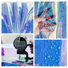12 Gauge Clear Jelly Fabric Iridescent Glitter Stars TPU 16×53 Inch Blue