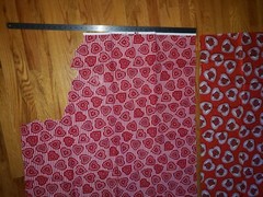 2 X Red Hearts Fabric 1 Yard Minus Piece Cutout On One, 1/2 Yard On Other