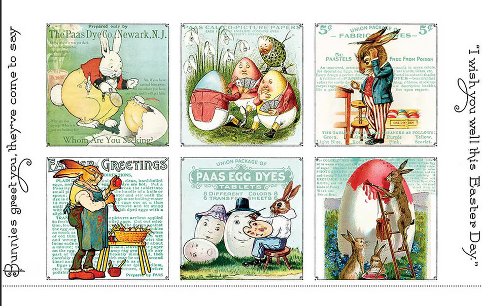 EGG HUNT J. Wecker Frisch RETRO VINTAGE EASTER BLOCKS FABRIC R BLAKE PANEL 23″