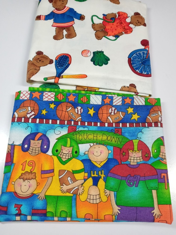 Fabric Lot of 2 Fat Quarters-Playing Bears/Touch Down Football Players-NEW
