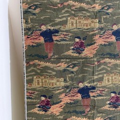 Vintage Golf Scene Tapestry Fabric 1 Yard Heavy Upholstery Material Green 54×36