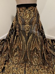 Gold Black 4way stretch sequin Lace fabric 50” Width Sold By The Yard