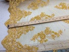 Elegant Yellow Hand Beaded Mesh Lace.Wedding/Bridal Fabric.36x50inches.by yard.