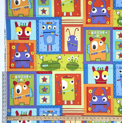Googlies Monsters Cheater Quilt Blocks Juvenile Cotton Fabric Benartex 1.5 YDS