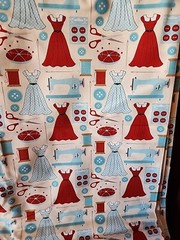AMT Sew Vintage Cotton Fabric Dresses Sewing Machine Buttons Scissors BTY