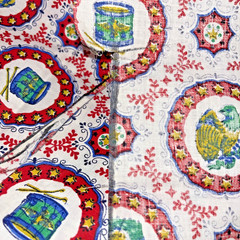 VTG Bicentennial Patriotic Gold, Red & Blue on White 21″x 7-8″ Remnants