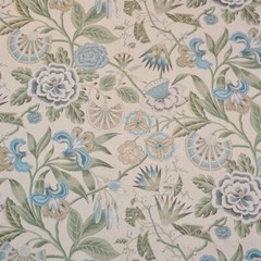 Thibaut/Anna French Curtain Fabric ‘CLEO’ 3.7 METRES SKY BLUE/GREEN FLAX – Linen