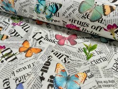 Butterfly & Newspaper Digital Print Fabric Home Decor Curtain Cushion 140cm Wide