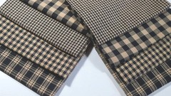 Primitive Antique Black Tan Halloween Homespun Plaid Quilt Doll Fabric Scrap Lot
