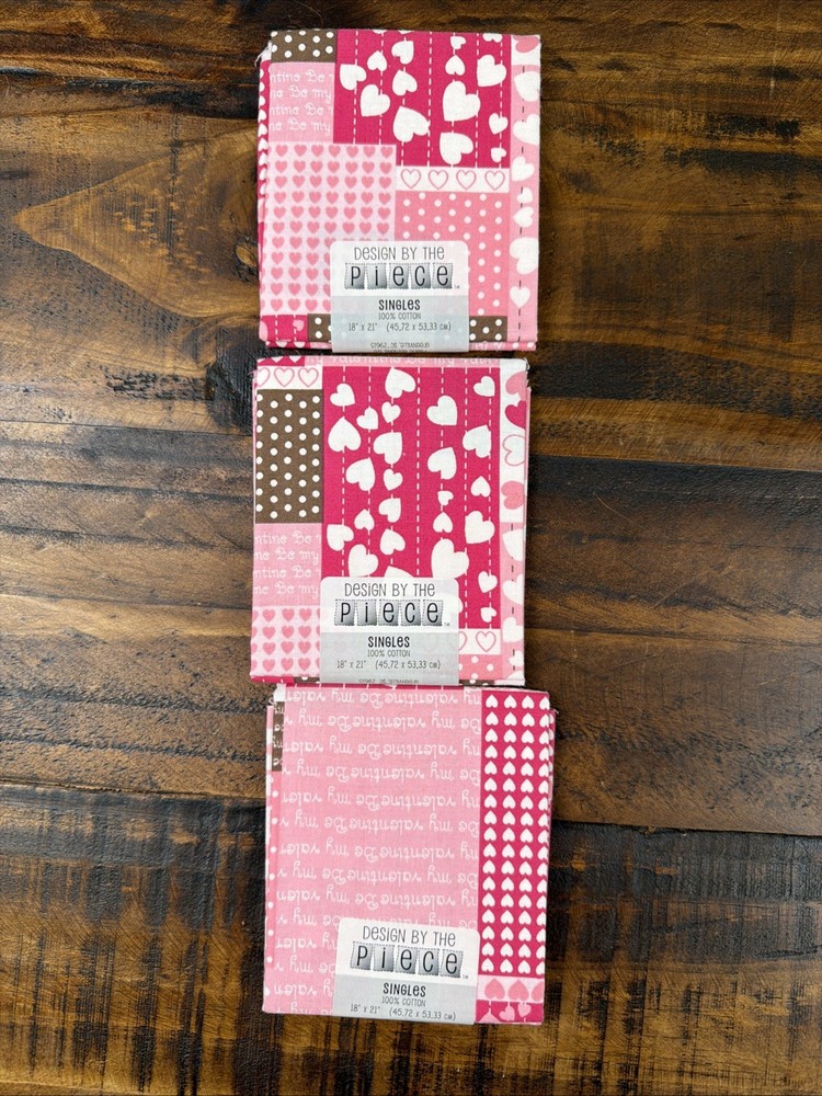 Design By The Piece Singles Pink Heart Fat Quarters, Multicolor Lot Of 3