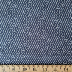 Navy Blue Japanese Cotton Shirting w/ Silver Eternity/Family Prosperity Print