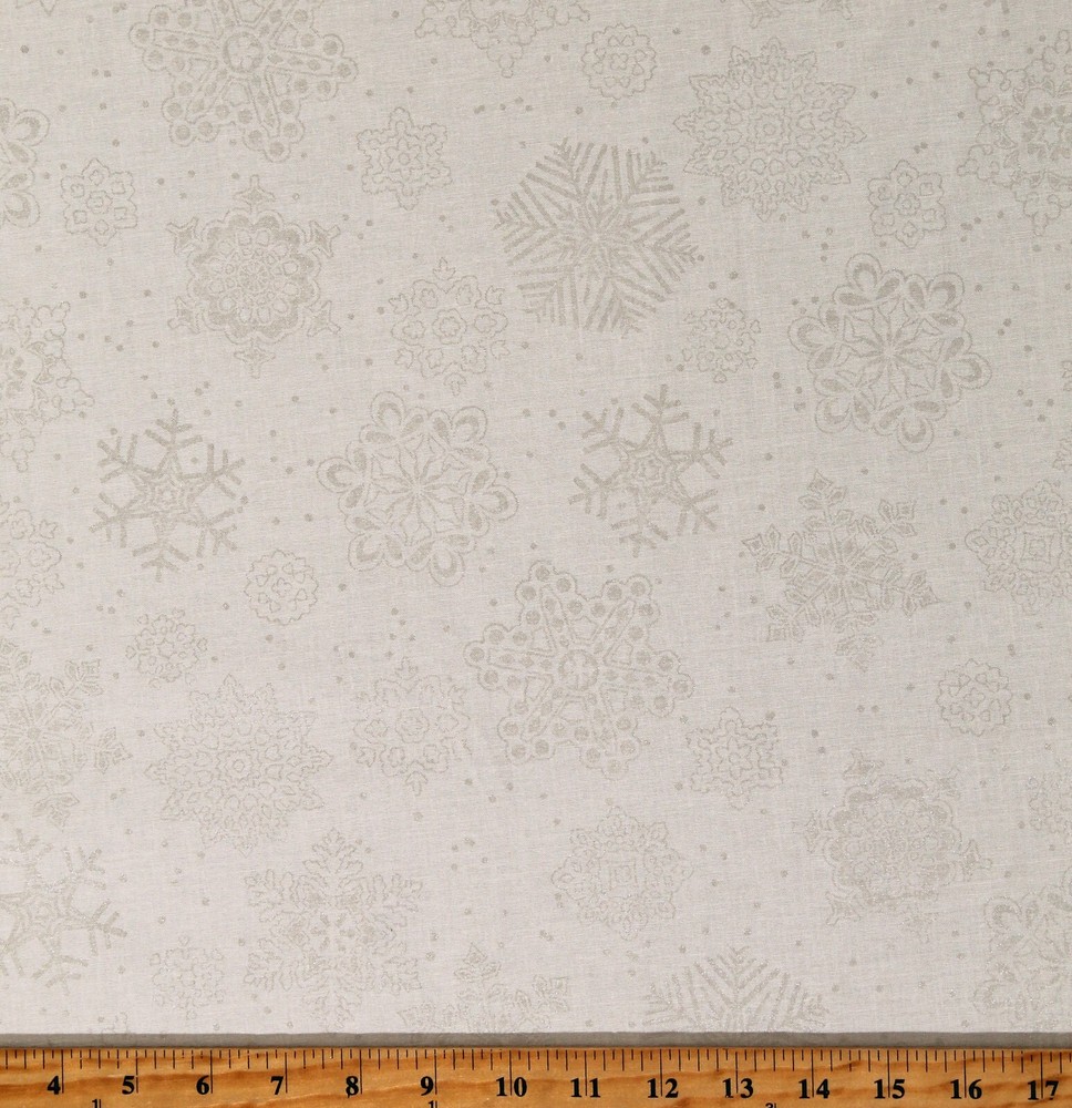 Cotton Silver Metallic Snowflakes Season of Sparkle Fabric Print by Yard D410.20
