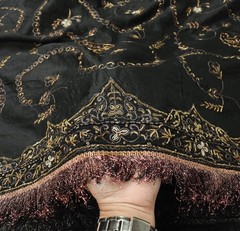 Sushila Vintage Black HEAVY Scrap Dupatta Pure Silk Handmade Zari Work LongStole