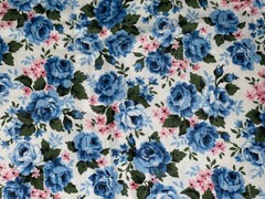 By 1/2 Yd Vintage Blue Rose Pink Floral by Cranston Cotton Quilt Fabric BTHY
