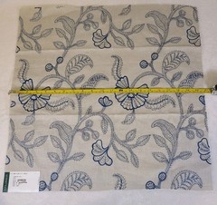 G P & J Baker Fabric Sample Blue Tan 100% Linen 20 1/2″ X 20 1/2″ Embroidered