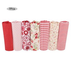 7 Pcs 25x25cm Red Flower Series Cotton Fabric Squares for Sewing Quilting