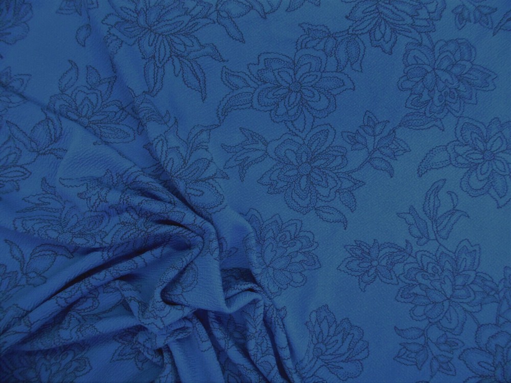 Printed Liverpool Textured Fabric 4 way Stretch Blue Black Floral O212