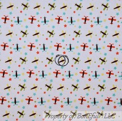 BonEful Fabric FQ Cotton Quilt White Yellow Blue Green US Airplane Star Boy Mask